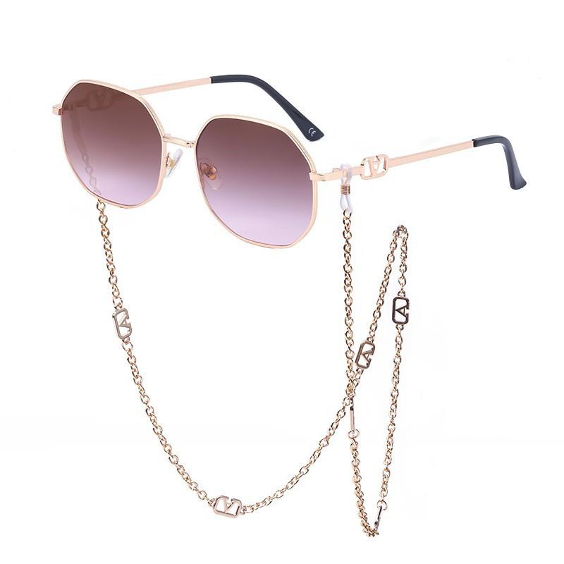 Chain Sunglasses Women'S Anti-Drop Chain Lanyard Irregular Polygon Full Frame Sunglasses Women'S Trend