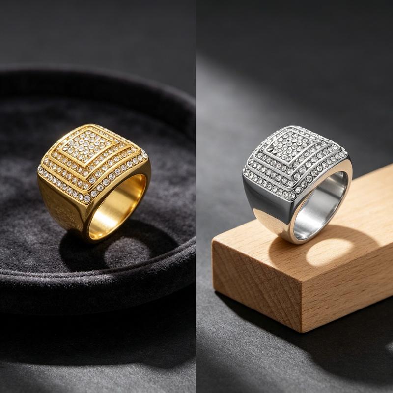 Kalen Men's Larger Square Ring High Quality Full CZ Crystals Stainless Steel Jewelry Male Charm Finger Anillos Women‘s Accessory