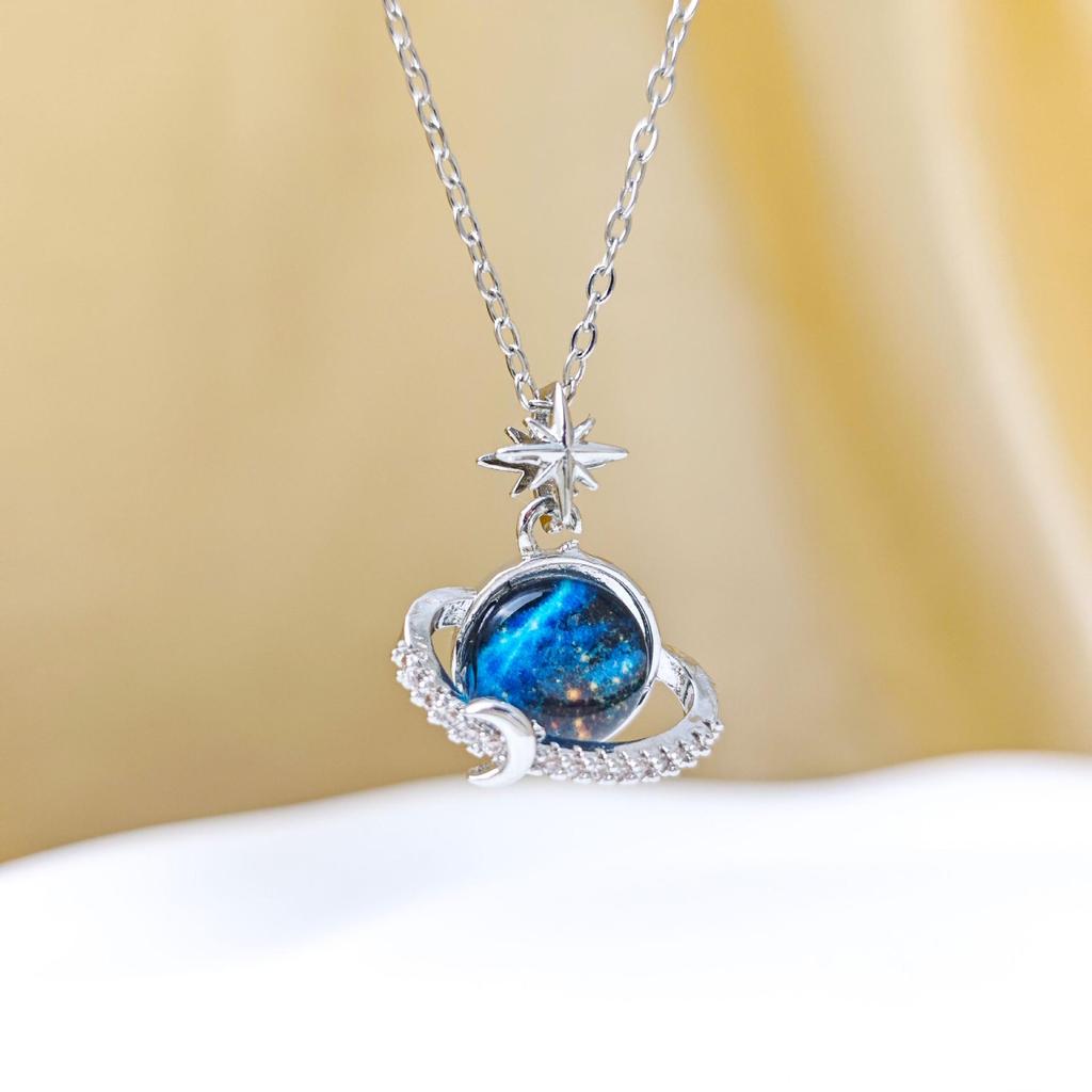 Elegant Blue Zircon Moon Pendant Necklace - Luxury European & American Design