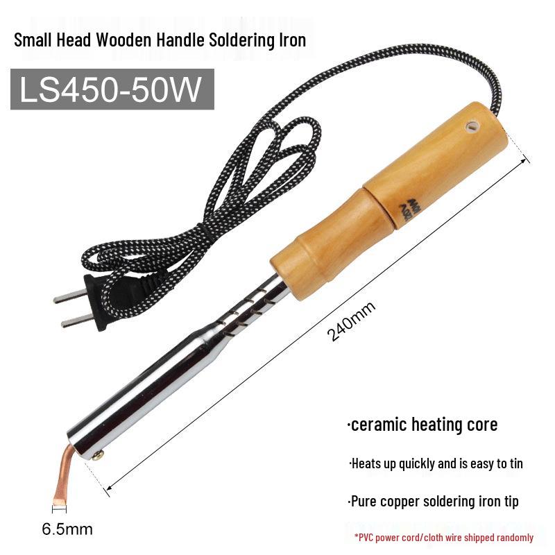 High Power Electric Soldering Iron with Wooden Handle & Bent Flat Copper Head - Available in 100W, 150W, 200W, 300W, 500W.