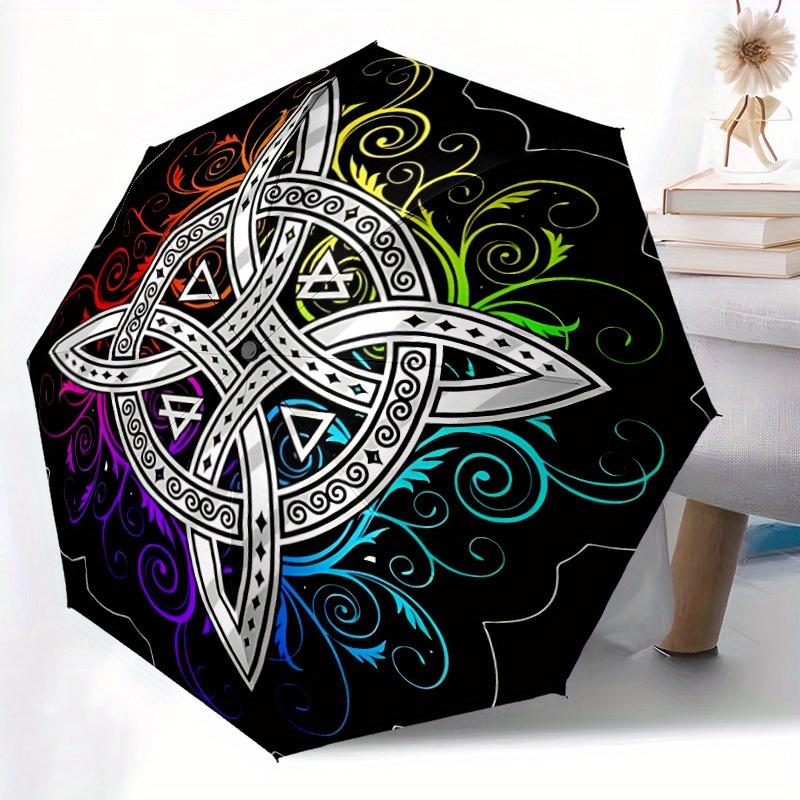 1pc Celtic Mandala Auto Open/close, All-Season Portable Folding Umbrella for Women & Men, Travel, Everyday, Formal Events - Compact Luxury Parasol, Ou