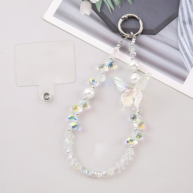 Butterfly Crystal Beaded Wrist Phone Chain Bag Keychain Jewelry