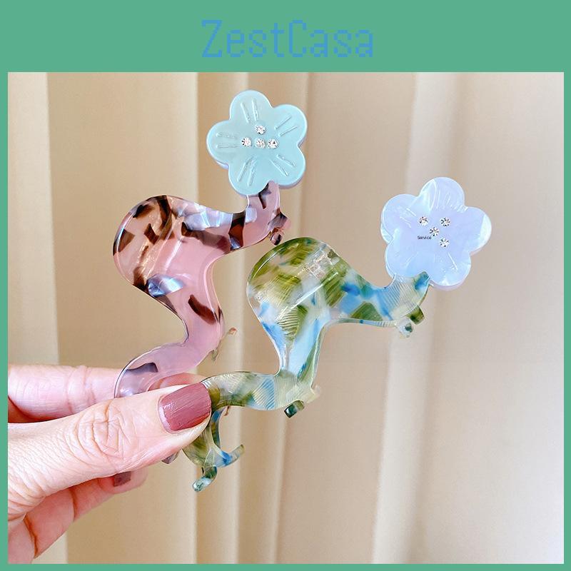 Unique Geometric Floral Hair Claw Clip Crafted From Acetate With Sparkling Rhinestones