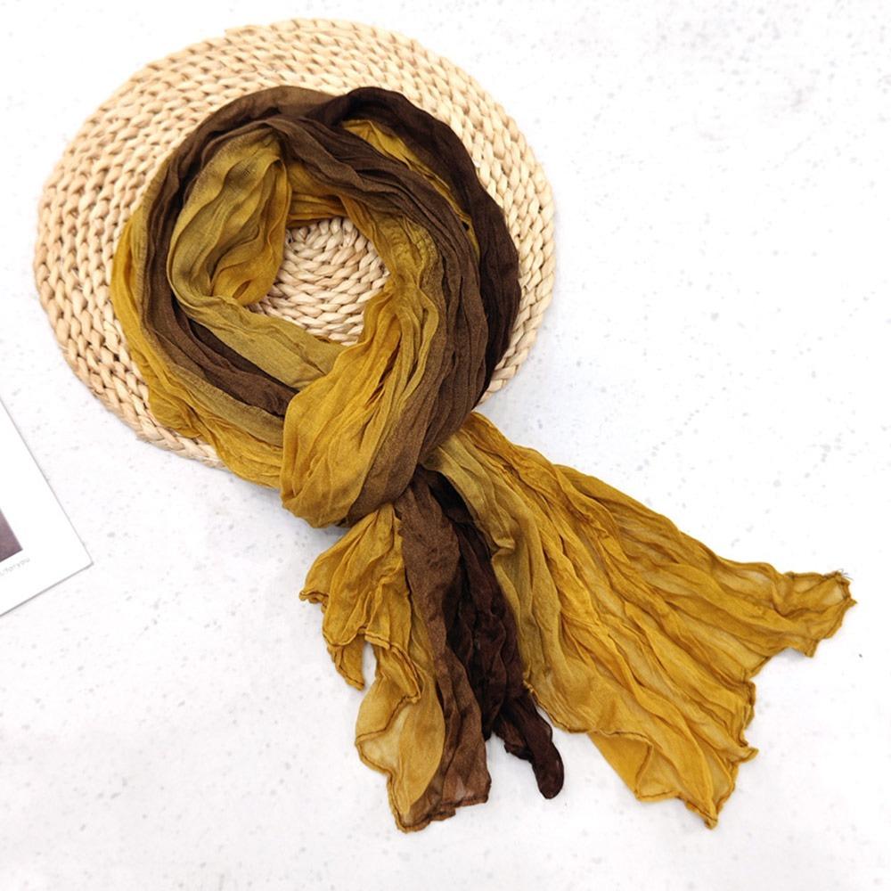 Gradient Blue Fold Shawl Soft Retro Cotton Hemp Scarf Fashionable Trend Sunscreen Scarf  Women