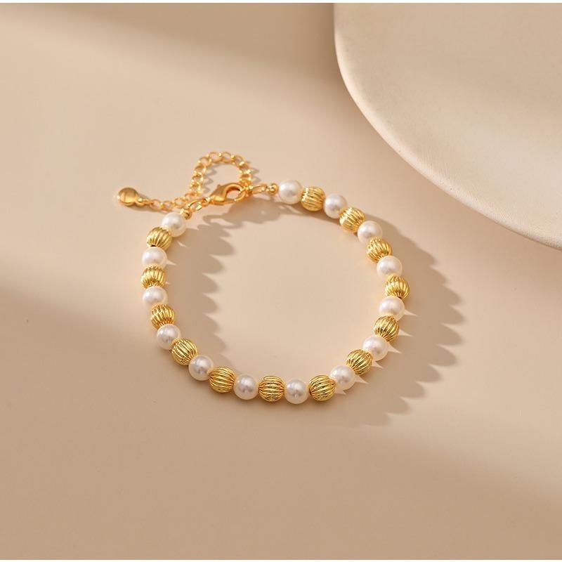 K Gold Plated Natural Shell Pearl Elegant Handmade Bracelet For Women