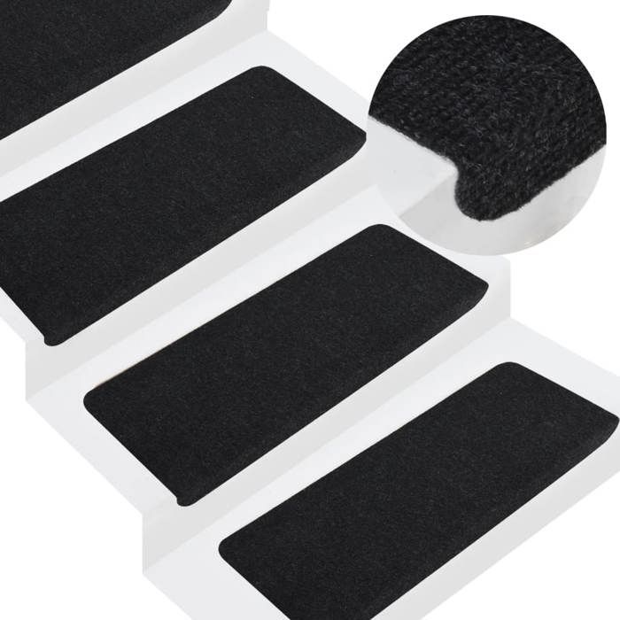 VidaXL Tapis d'escalier auto-adhésifs 15 pcs 65x24,5x3,5 cm Noir 343478