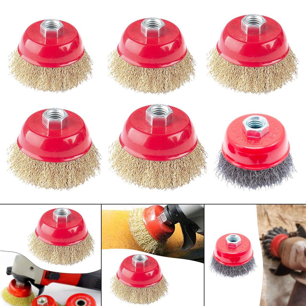 Crimped Wire Brush for Grinding with Threaded Mandrel, Heavy-duty Replacement Accessory Removing