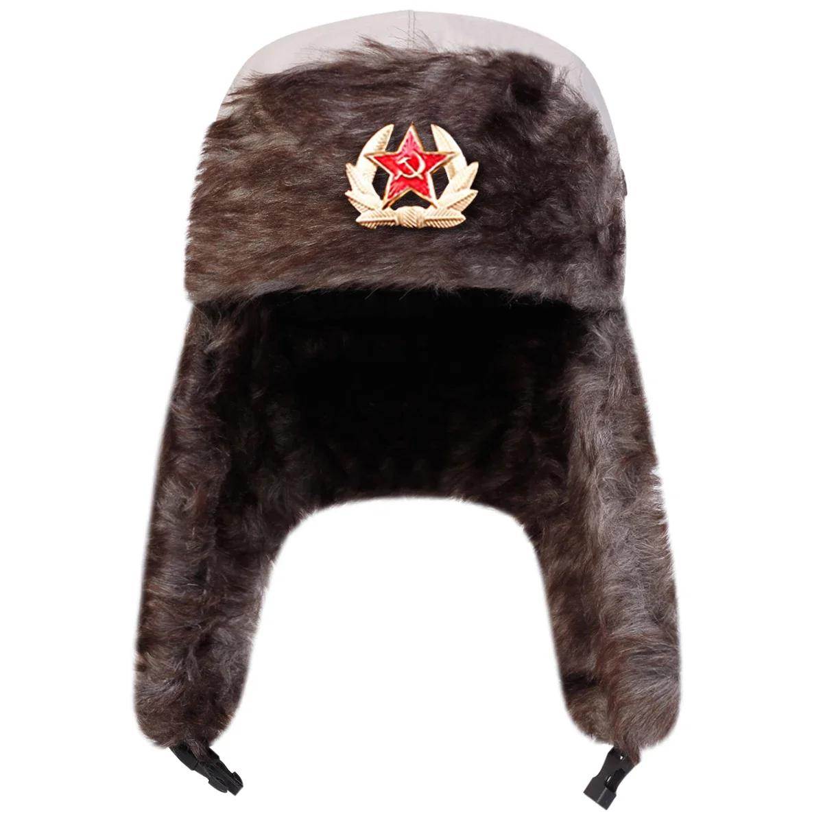 Unisex Fünfzackiger Stern Nationales Emblem Lei Feng Mütze Winter Ohrenklappen Warm Skimütze Fliegermützen Zum Reiten Und Schneesport black