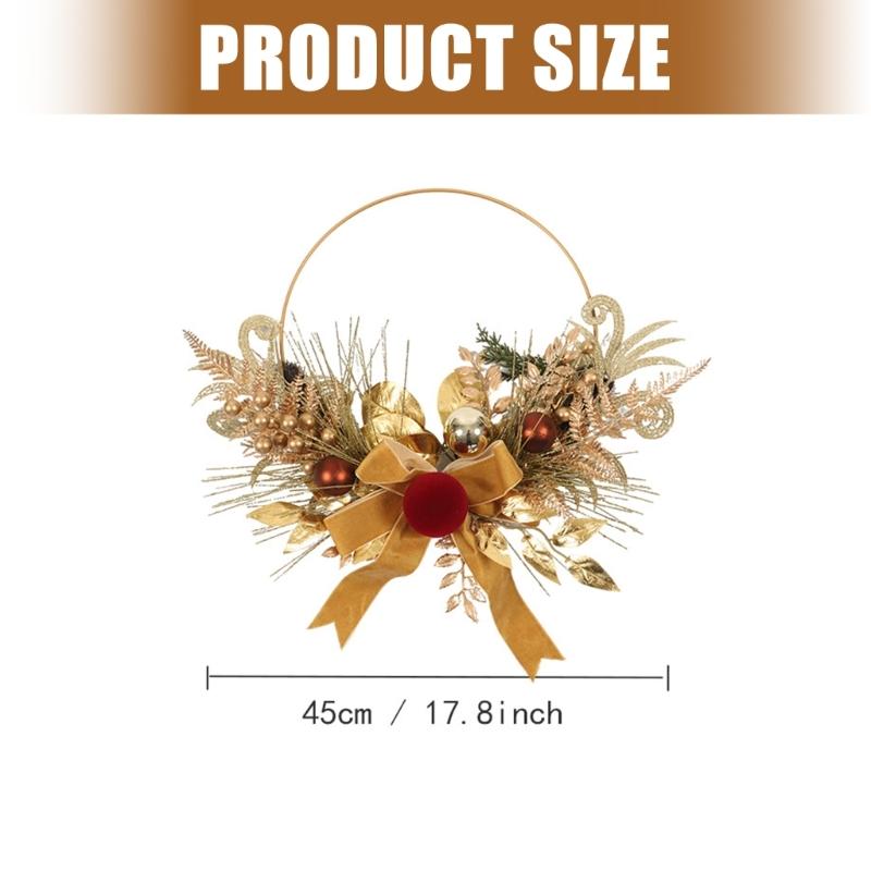 Holiday Door Wreath Artificial Christmas Decors With Bowknot, Pine Style Greenery and Ornament, Portable Hanging Accent for Entryway or Shop Display
