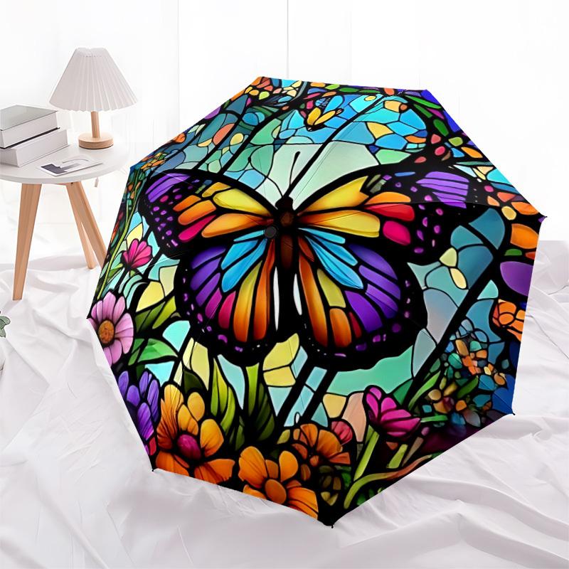 1pc Butterfly Garden Automatic Open/Close Umbrella Compact Folding Umbrella, All-Season Portable Umbrella for Women/Men F1124249