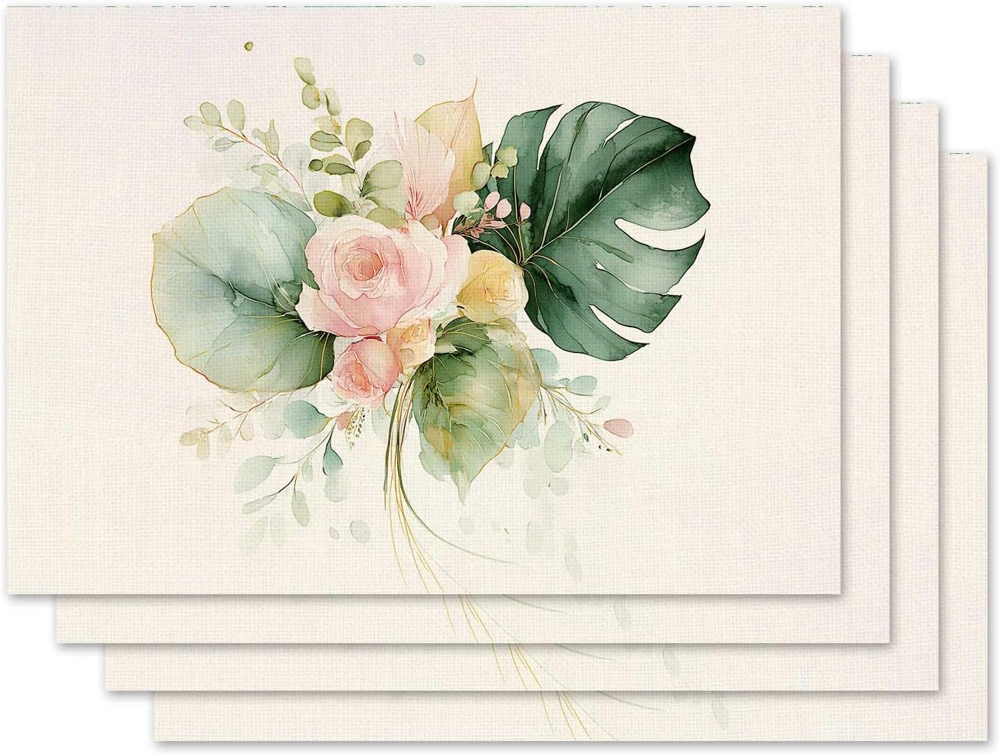 

Palm Leaves Pink Rose Placemat Set of 4 Tropical Greenery Monstera Placemats Hawaii Seasonal Table Mats for Indoor Outdoor Home Kitchen Dining Decor F 4Pcs