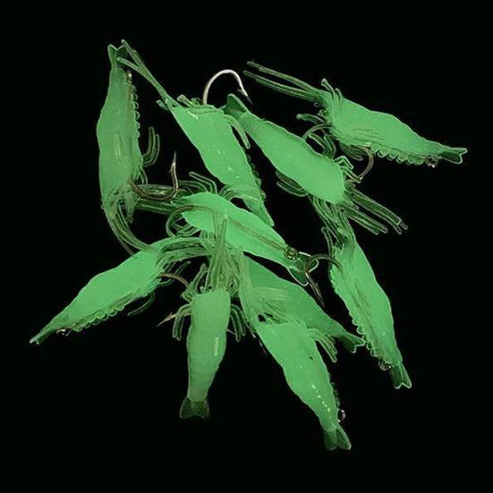 10Pcs 4CM Soft Shrimp Bait with Barb Hook Glow-in-the-Dark Bionic Artificial Lure Saltwater Freshwater Bass Walleye Trout Fishing Accessories