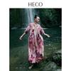 HECO New Chinese Style Printed V-Neck Slimming Maxi Dress