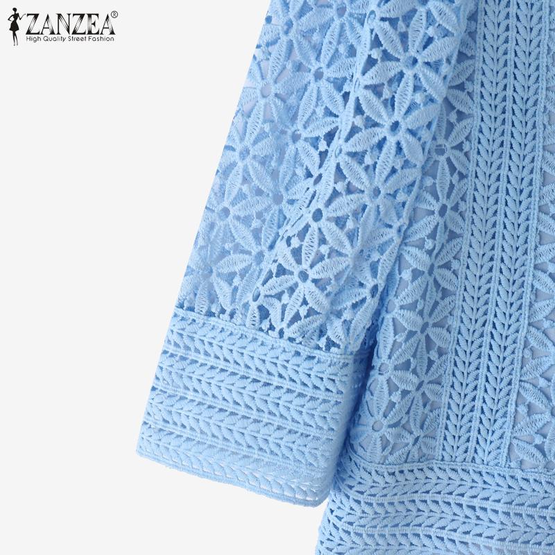 ZANZEA Women Casual O-neck 3/4 Sleeve Loose Patchwork Blouse