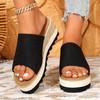 Women's Large Size Summer Canvas Wedge Thick Sole Denim Slide Sandals.