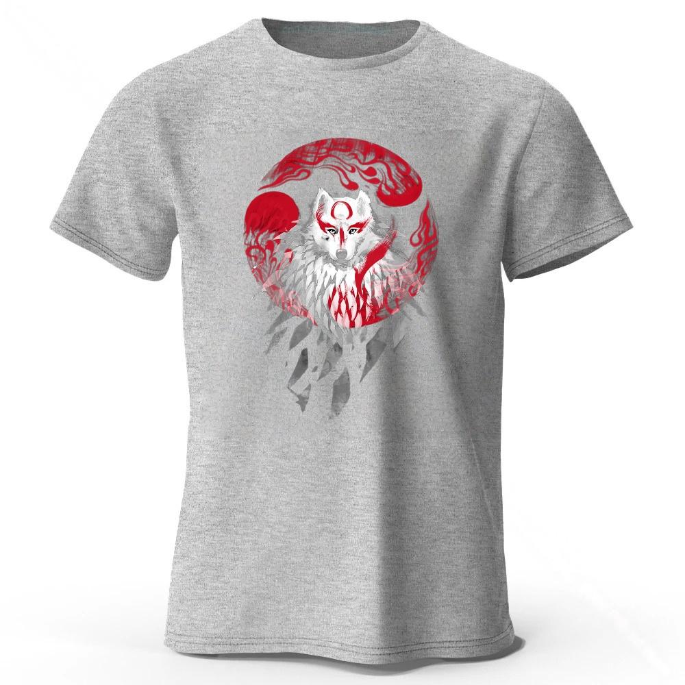 SpringSummer New Mythical White Wolf Cotton Short Sleeved Mens Street Casual Trendy Tshirt Large Loose Comfortable Top