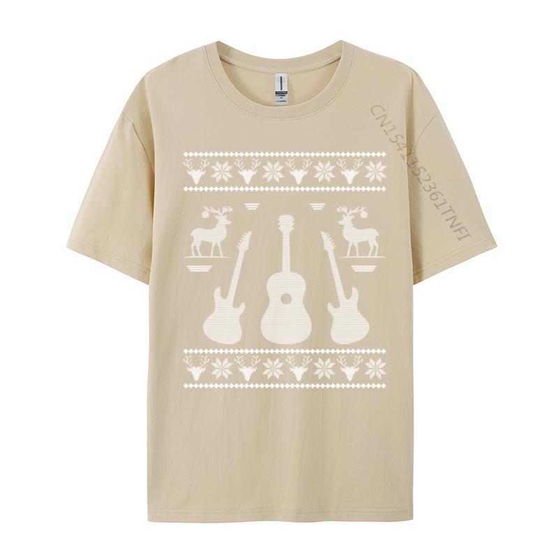 Ugly Christmas Guitar Silhouette Reindeer Snowflakes T-Shirts Great Tee Shirt Men Awesome Tees Cotton Tops T Shirt Camisas