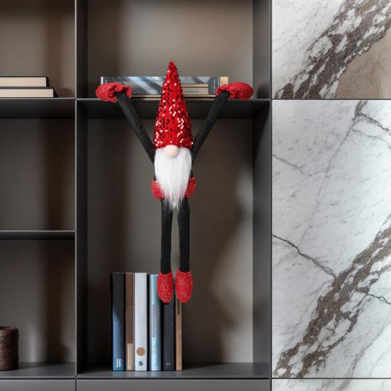 Christmas Gnome Doll Decoration Sequin Hat Dwarf Elf with Long Arm And Leg Plush Faceless Doll Shelf Hanging Ornament for Fireplace Shelf Decor