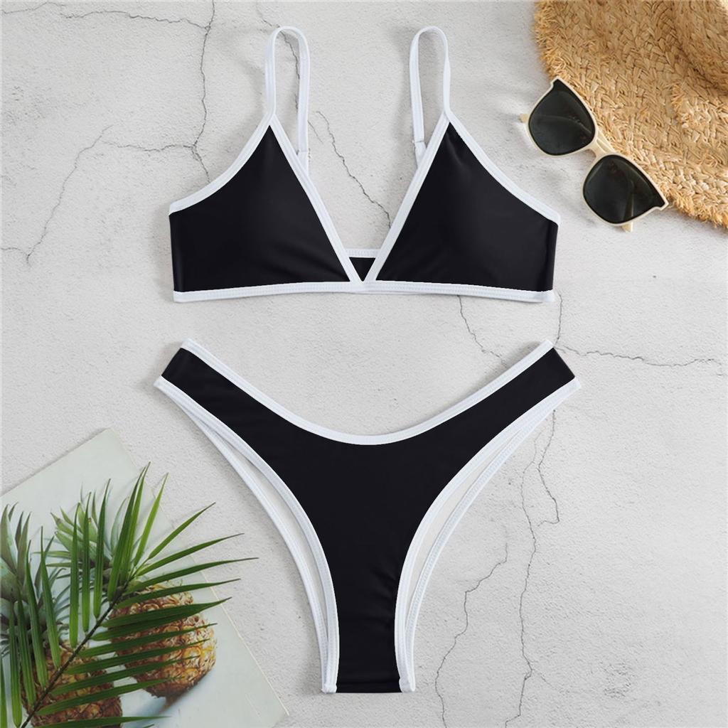 Women's Sexy Color Block  Split Style Swimsuit Bikini  Gathering Swimsuit Set