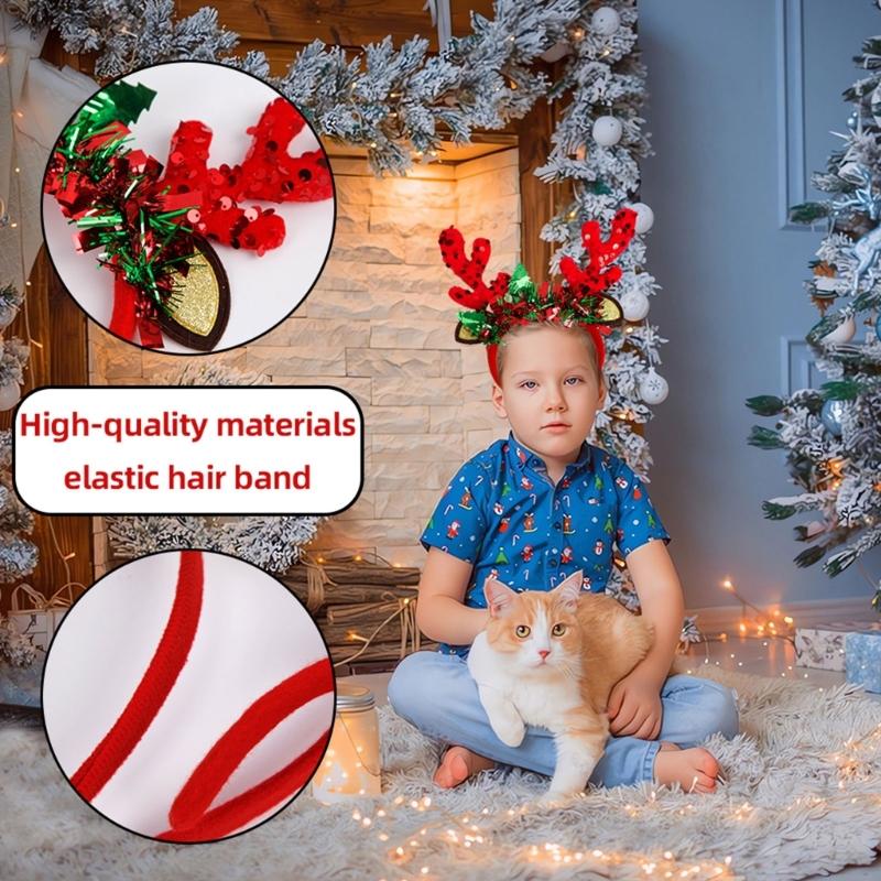 Christmas Reindeer Headband for All Age Party Accessories Sequined Hairhoop Festival Hairband Seasonal Costume Headwear