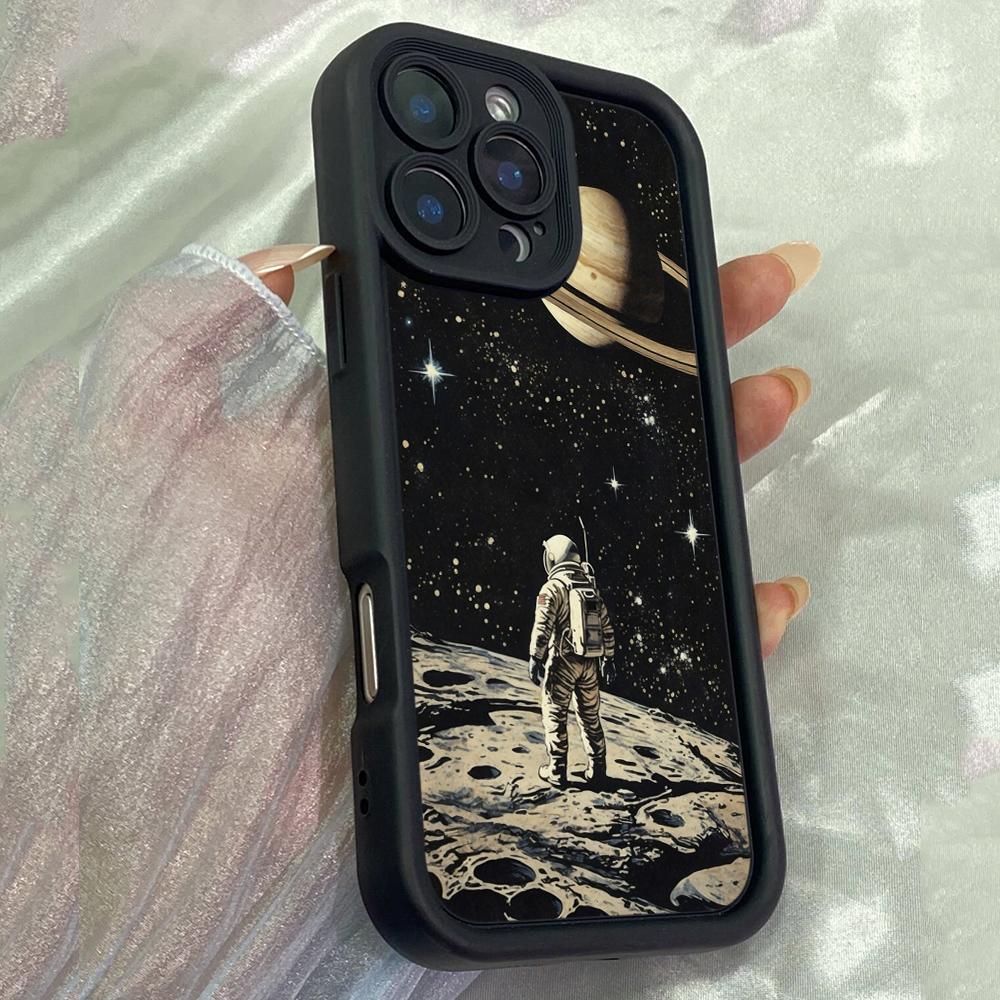 JT35 Astronaut Gazing at Saturn Phone for iPhone 17 16 Pro Max Samsung S26 S25 Ultra A17 A16 A07 Xiaomi 15T Redmi Note 14 Pro Plus Soft TPU Case Cover