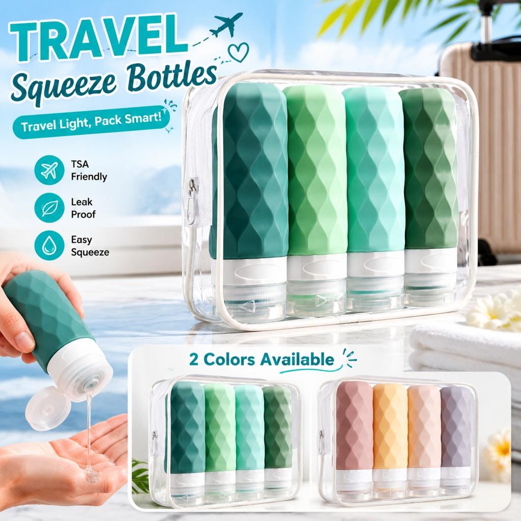 Silicone Travel Bottles Set for Shampoo and Body Wash, Portable Toiletry Containers
