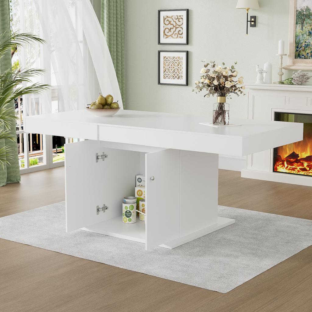 Extendable Dining Table, L140/180*W80*H76cm, with Storage, Rectangular, Coffee/Leisure, Space-Saving Multifunctional, Automatic Telescopic, White