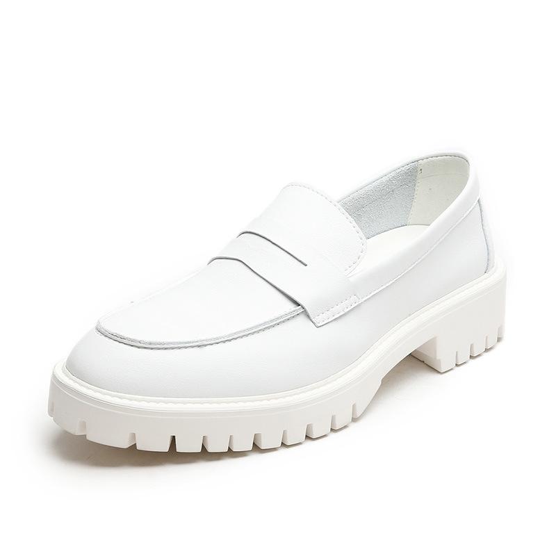 

Весна 2025 года, новые маленькие кожаные туфли мужские в британском стиле в студенческом стиле на платформе, туфли-лоферы PX37-T 38 белый