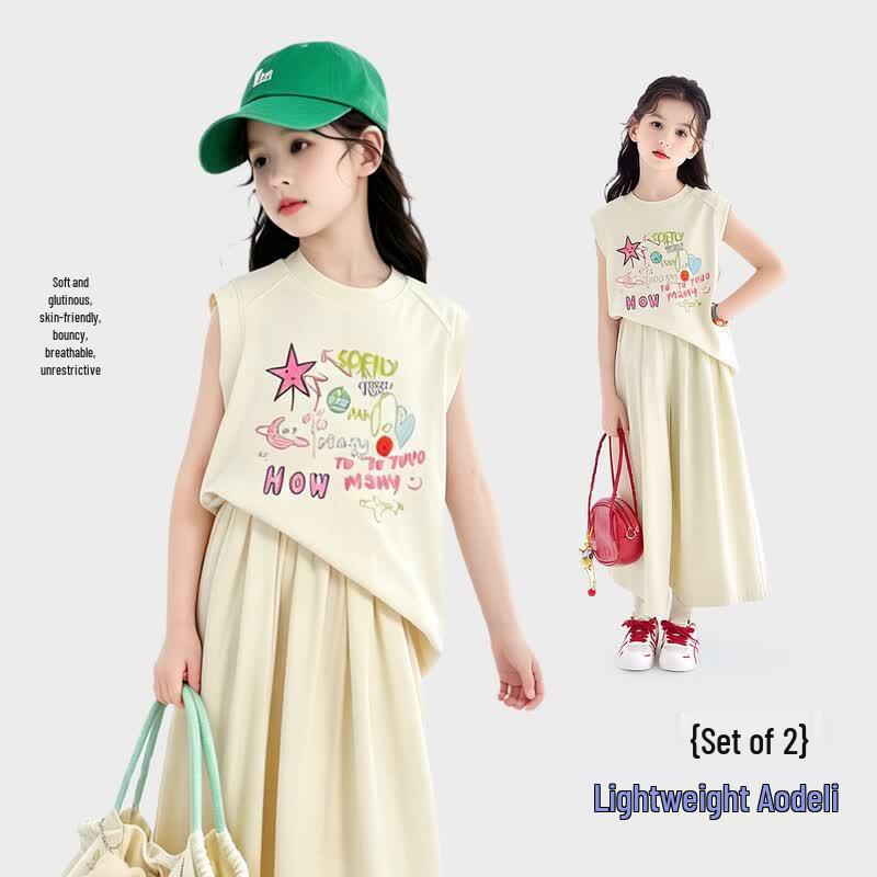 Tutu Little Elephant Girls Summer Sleeveless T-Shirt & Pants Set 170 абрикосовый