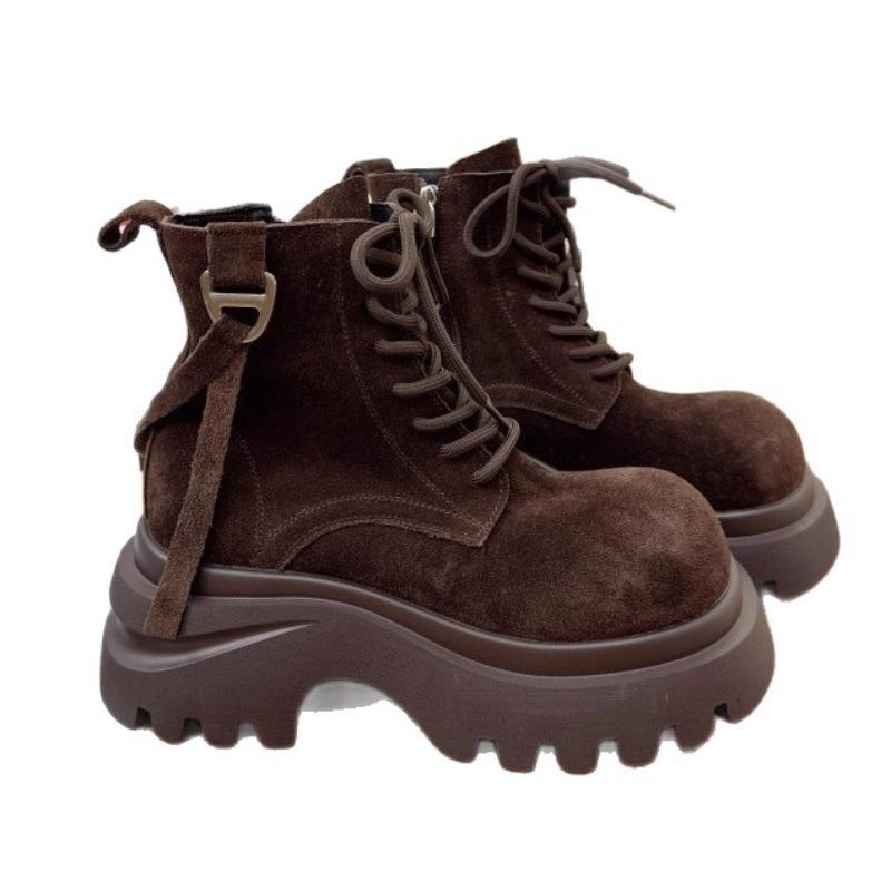 Cowhide version Martin boots Children's thick-soled heightening small short boots New locomotive tooling boots Big yellow boots