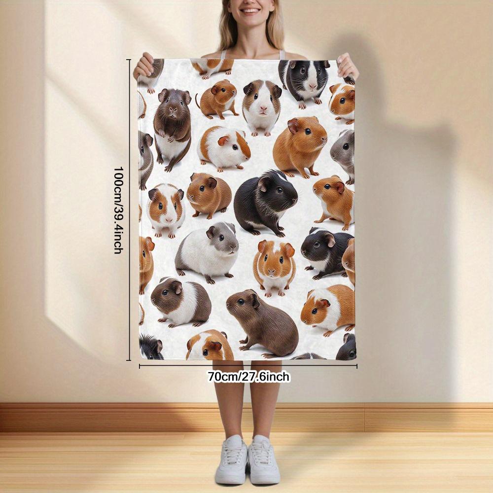 Cute Guinea Pig Animals Pattern Throw Blanket - Whimsical Pet Motif Cozy Soft Thick Accent for Home Office Sofa Camping