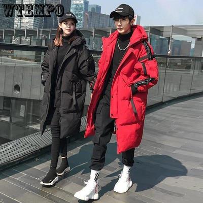 Kış Sıcak ve Yakışıklı Aşağı Ceket erkek Orta Uzunlukta Diz Üzeri Gevşek Kapşonlu Kalın Çift Ceket Parka Ceket