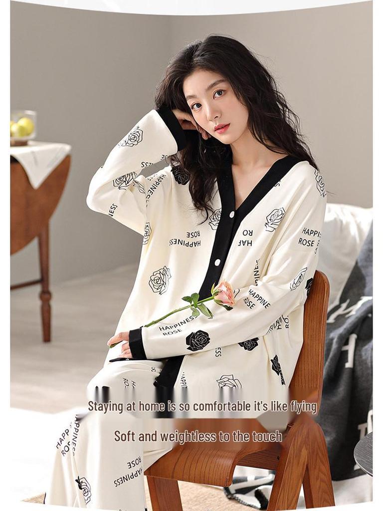 Women's Pajamas Set 2024: Long-Sleeved Home Wear for Spring, Autumn, and Winter. Perfect for Micro-Business Live Broadcasts.