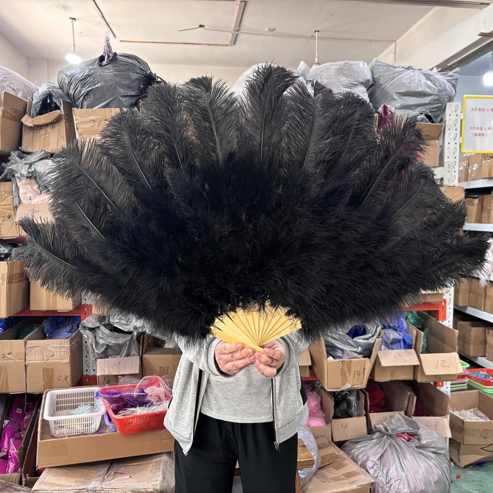 Mixing colour Ostrich Feather Hand Fan 70cm 100cm Fluffy Plumes Fan for Wedding Burlesque Stage Dance Performance Carnival Props