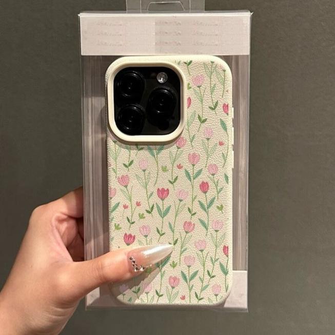 Pink Tulip Floral Pattern Design Protective Cover for iPhone 17 16 15 14 13 12 11 16E Series Pro Max Plus