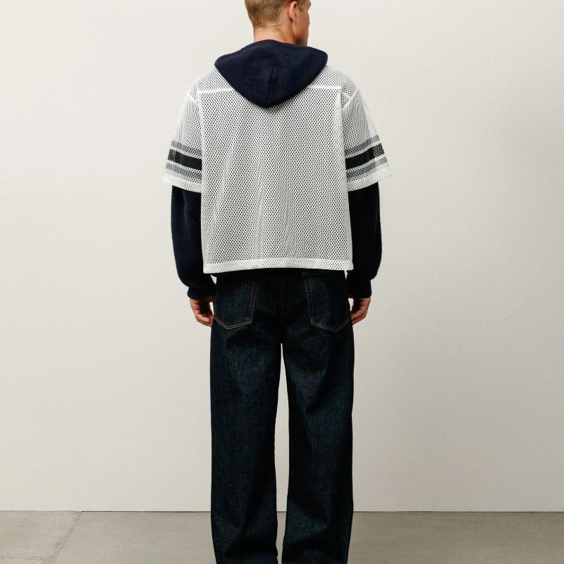 T-shirt tendance à imprimé lettre et grille respirante, style hip-hop, pour homme et femme, printemps/été
