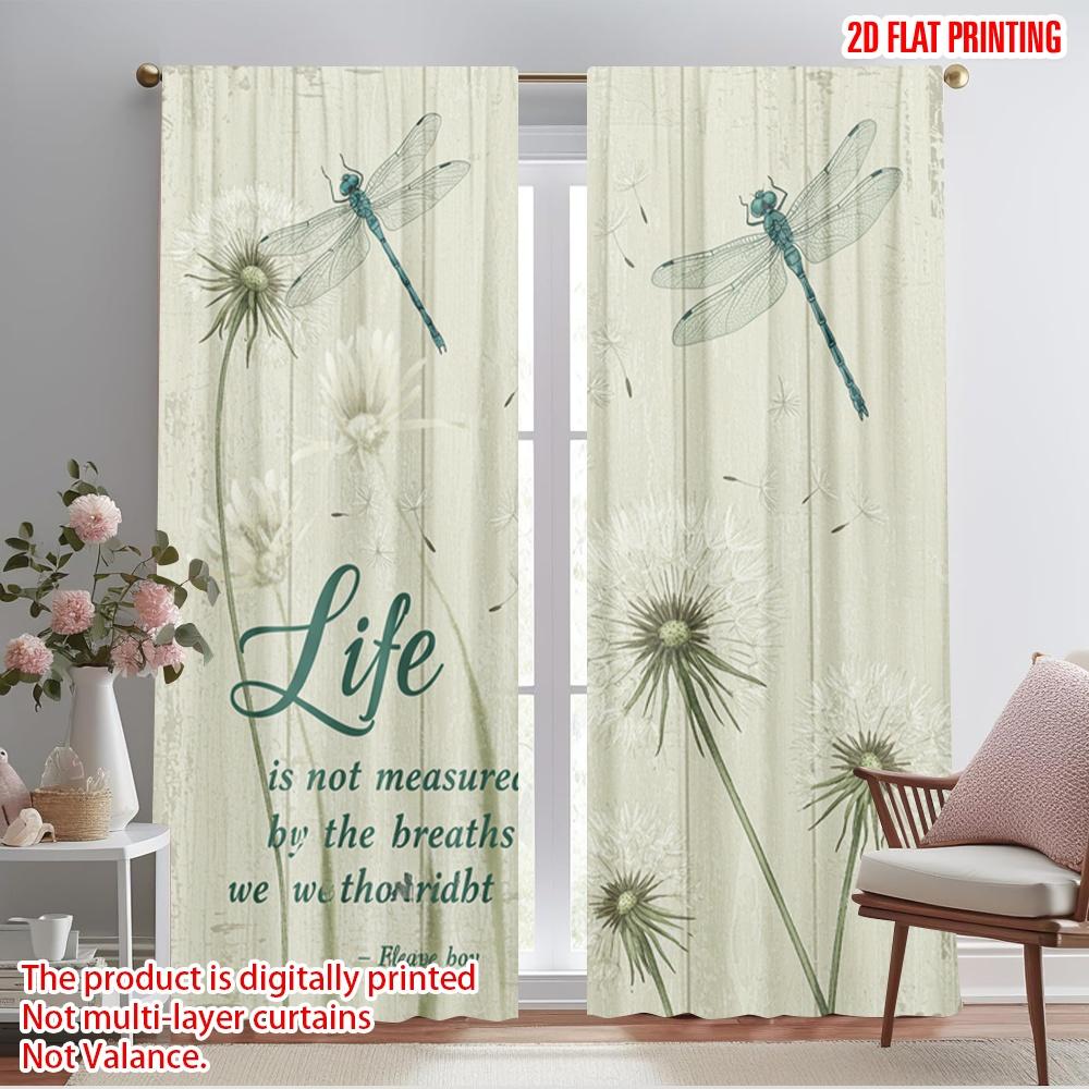 

2pcs 2D flat printing Curtains Life Dragonfly Dandelion Moments Polyester Without Electricity Holiday Decorations Use for 52.50×116.00 CM 2pcs