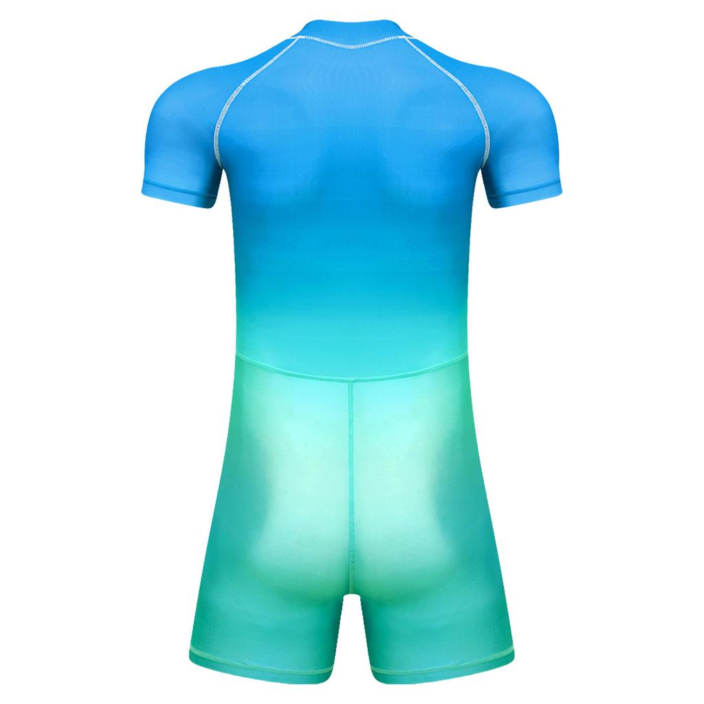Costume da bagno intero da uomo a colori sfumati S-3XL Manica corta Zip frontale Pantaloncini a pantaloncino Tuta Rash Guard per Surf Nuoto Subacquea