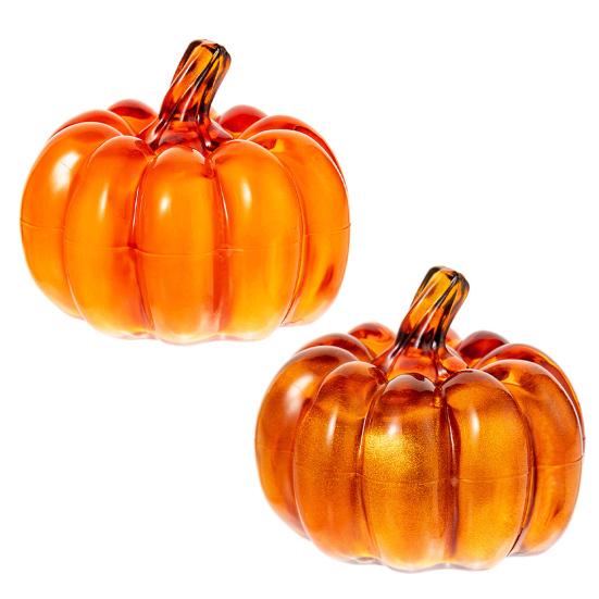 2Pcs LED Glass Pumpkin Set Starry Night Design Halloween Thanksgiving Decor Lighted Lantern Indoor Fall Decoration