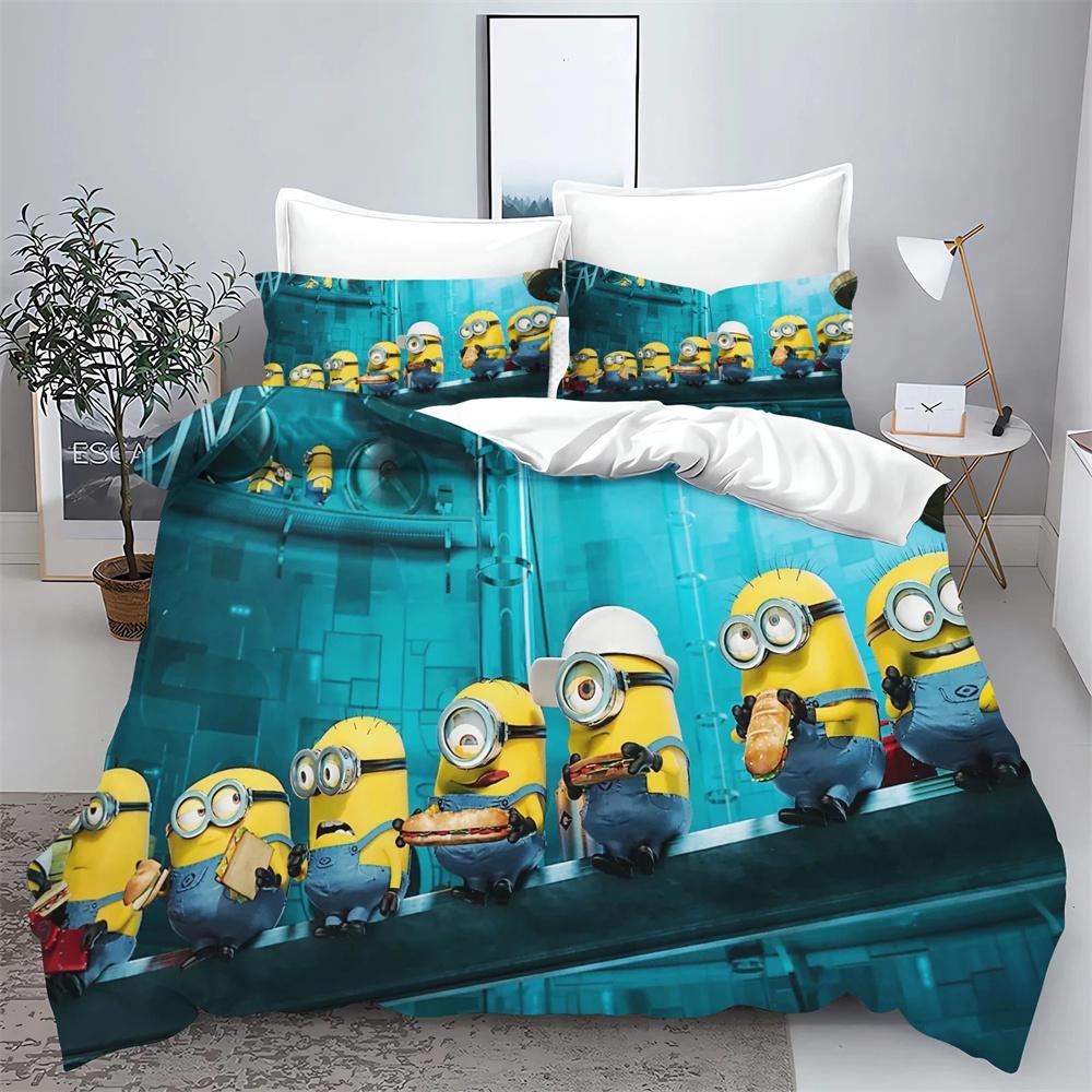 Gru-Mark M-Minions Bedding Set Cartoon Anime Set Adult Kid Bedroom Duvet Cover Sets 3D Print Kawaii Anime Home Textileextile