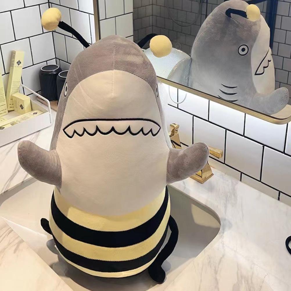 Bee Shark Plush Toy Cartoon Stuffed Animal Fluffy Doll Throw Pillow Home Decorations Kids Birthday