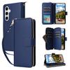 R20 For Samsung Galaxy S24 Case Zipper Leather Phone Cover with 9 Card Slots