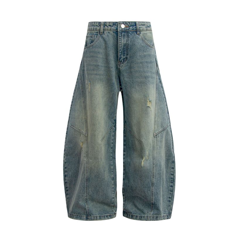 

Acrardic2025 New Fashion Brand Ripped Pleat Curved Knife Jeans Men s High Street Pu Shuai Loose Wide-Leg Pants Light Blue X L