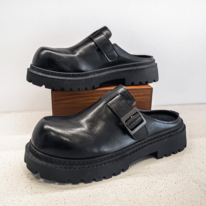 Thick Bottom Mules Men Half Shoes For Man Platform Leather Mens Semi-Drag Casual Shoes Backless Loafers Slippers Male Slides