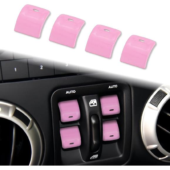4 PCS Windows Switch Button Covers Metal Window Button Trim Cover Window Switch Knob Protector Center Console Interior Trim Kits Compatible with розовый