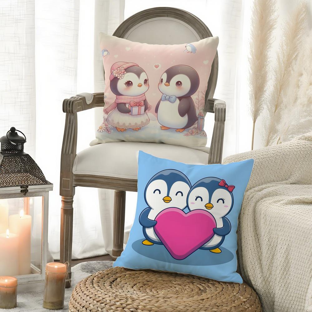 Cute Cartoon Penguin life Pillow Case Pattern Printed Pillowcase for Living Room Sofa Cushion Cover & Bedroom Decor