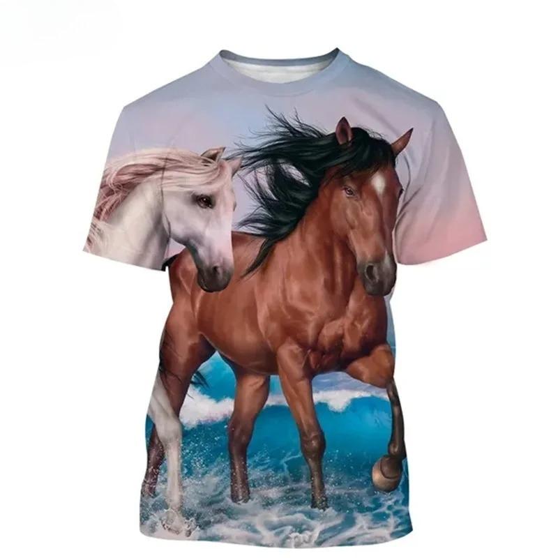 3D Print Animal Horse Graphic T-shirt for Men Women Casual Personality Mens Short Sleeve Tee Tops Streetwear Kids Animal Tshirts