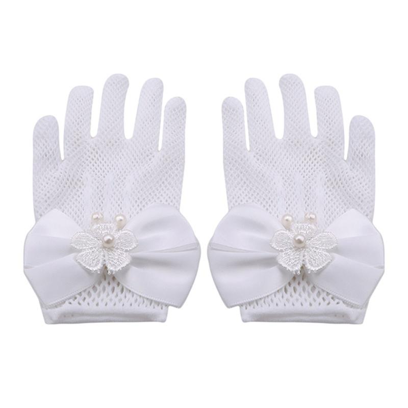 Gloves Girl Bride Party Ceremony Accessories 1 Pair Girls Kids White Lace Faux Pearl Fishnet