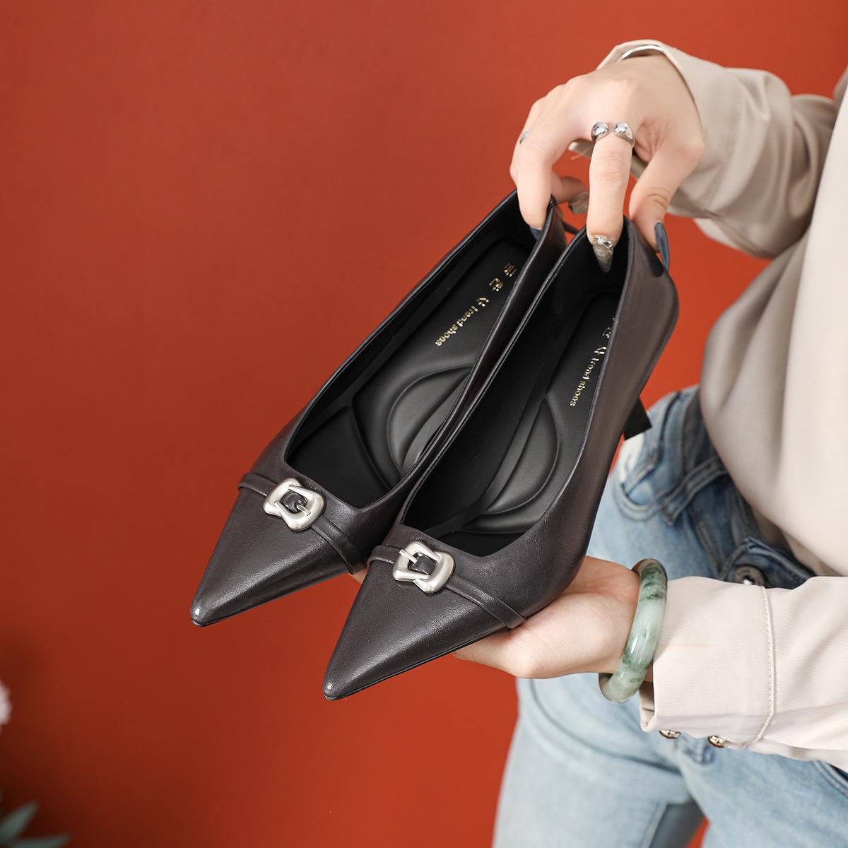 

Spring new shallow mouth pointed head women s fashion single shoes women, Guangzhou women s belt buckle stiletto high heels white 39