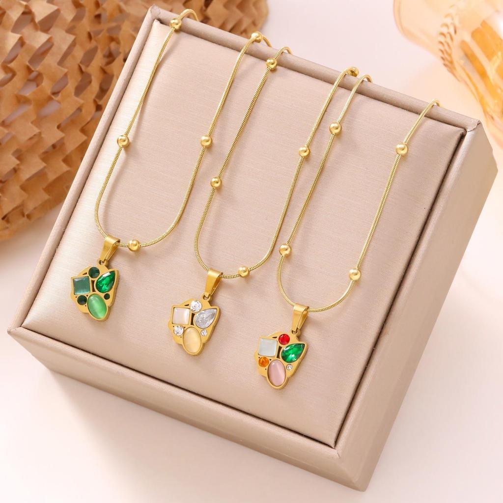 Irregular Gem Titanium Steel Necklace with 18K Gold Plating - Non-Fading, High-Grade Jewelry.
